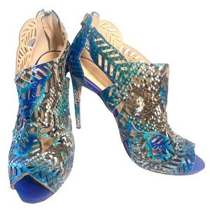 Alexandre Birman Open Toe Sandal Heel Shoe Blue Python 9 39